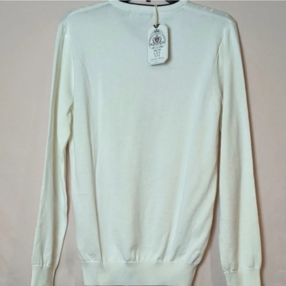 Paul Parker Off White Weave Textured Knit V Neck Pullover Sweater size Small